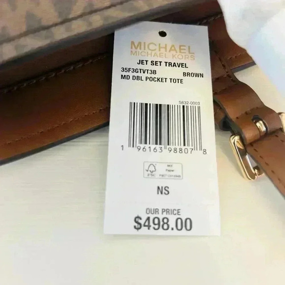 Michael Kors Purse & Wallet Jet Set Travel Tote Double Pocket Brown Signature MK - Picture 9 of 12
